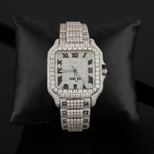 Fully Iced High Antique Fashion Luxury Stainless Steel Watch Unisex Handmade Setting Pass Diamond Tester Roman Dial Wrist Watch