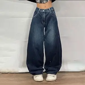Europe America Elastic Fashion Hip-hop Embroidery Big Pocket Floor-length Straight-leg High High Street Jeans Women Wholesale