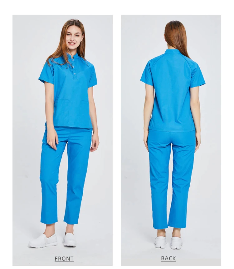 Women Scrubs Uniform Mandarin Collar Nurse Work Wear Scrub Set Top And ...