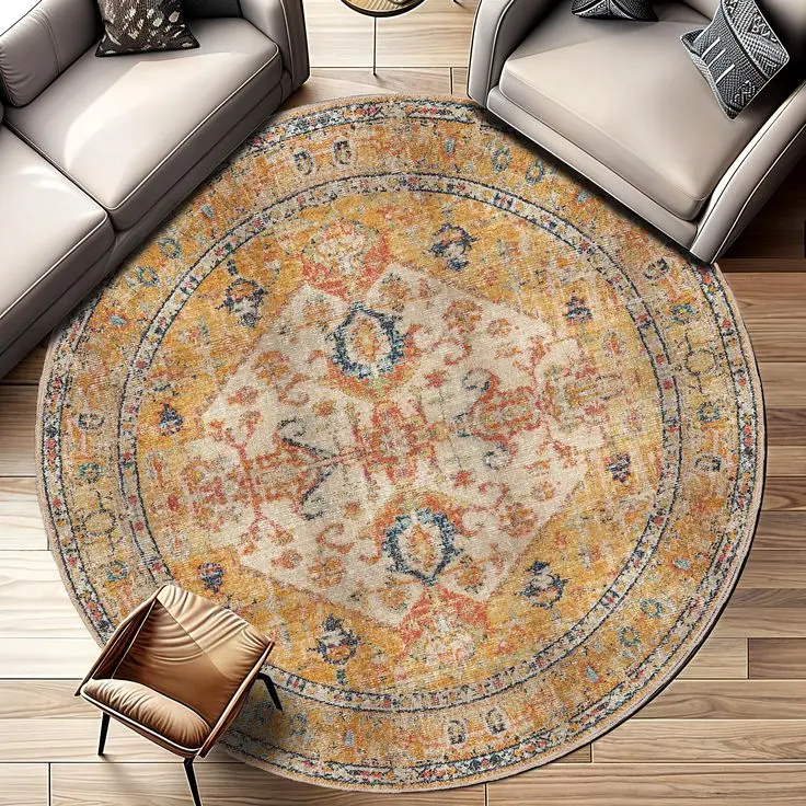 Popular Custom Design Persian Area Round Rugs Classic Pattern Nylon Printed Non Slip Floor Carpet Alfombras for Living Room