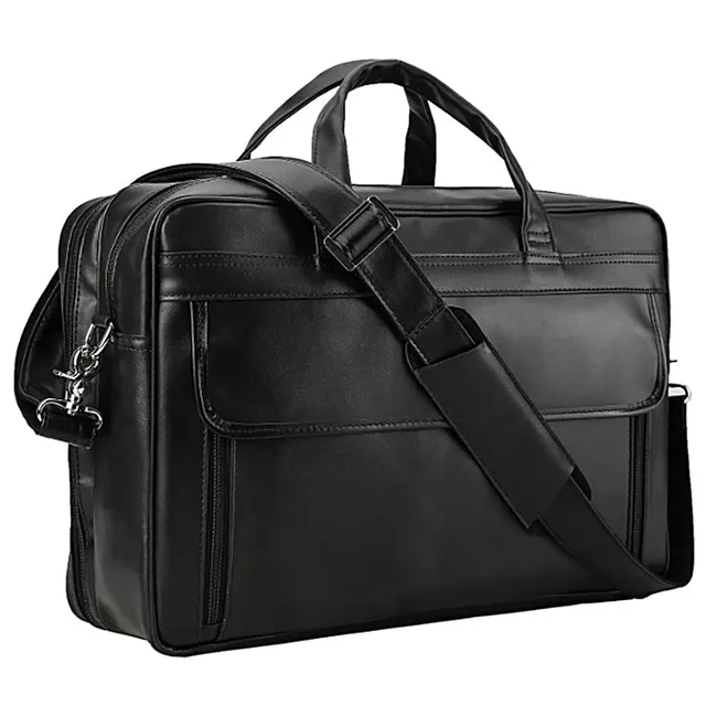 Top Grain Genuine Leather 17 Inch Laptop Briefcase Messenger Bag Black ...