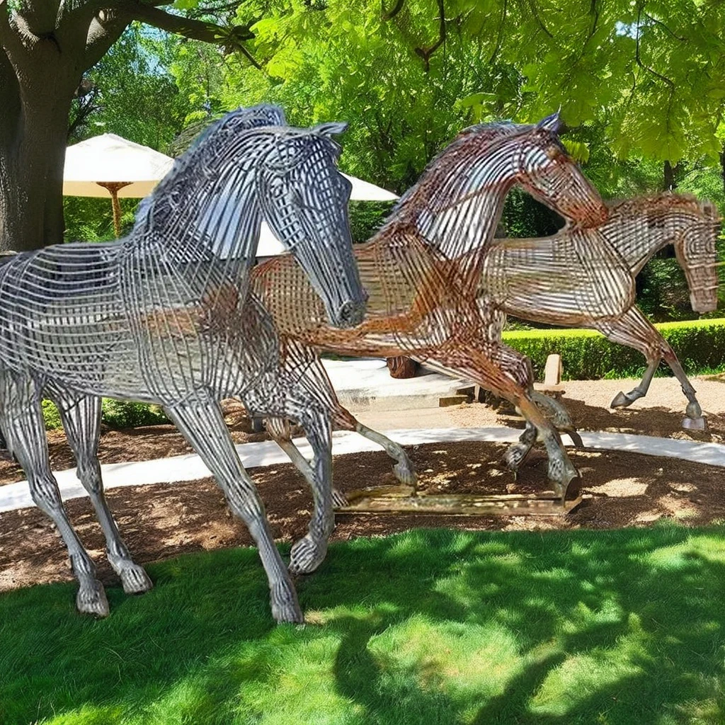 馬の金属製彫刻 走る姿勢 ライフサイズ金属ワイヤー製走る馬の彫刻 - アート＆コレクション用