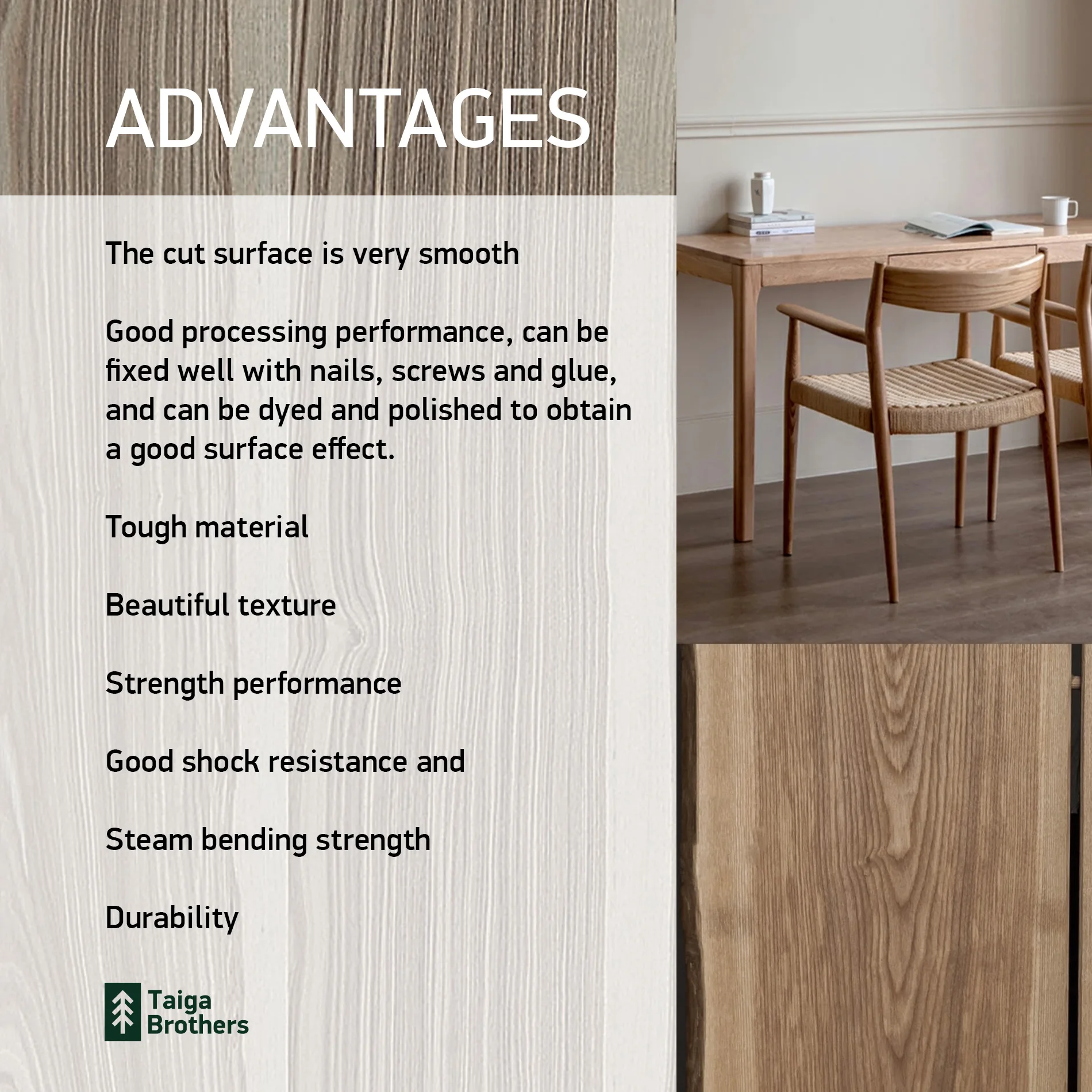 Sawn Wood Timber Ash Planed Lumber Kiln Dried Wooden Planks Rounded