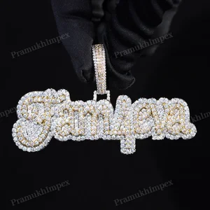 Customized Design Sterling Silver Yellow Gold Plated Letter Pendant Hip Hop Style Moissanite Pendant Necklace For Men And Women