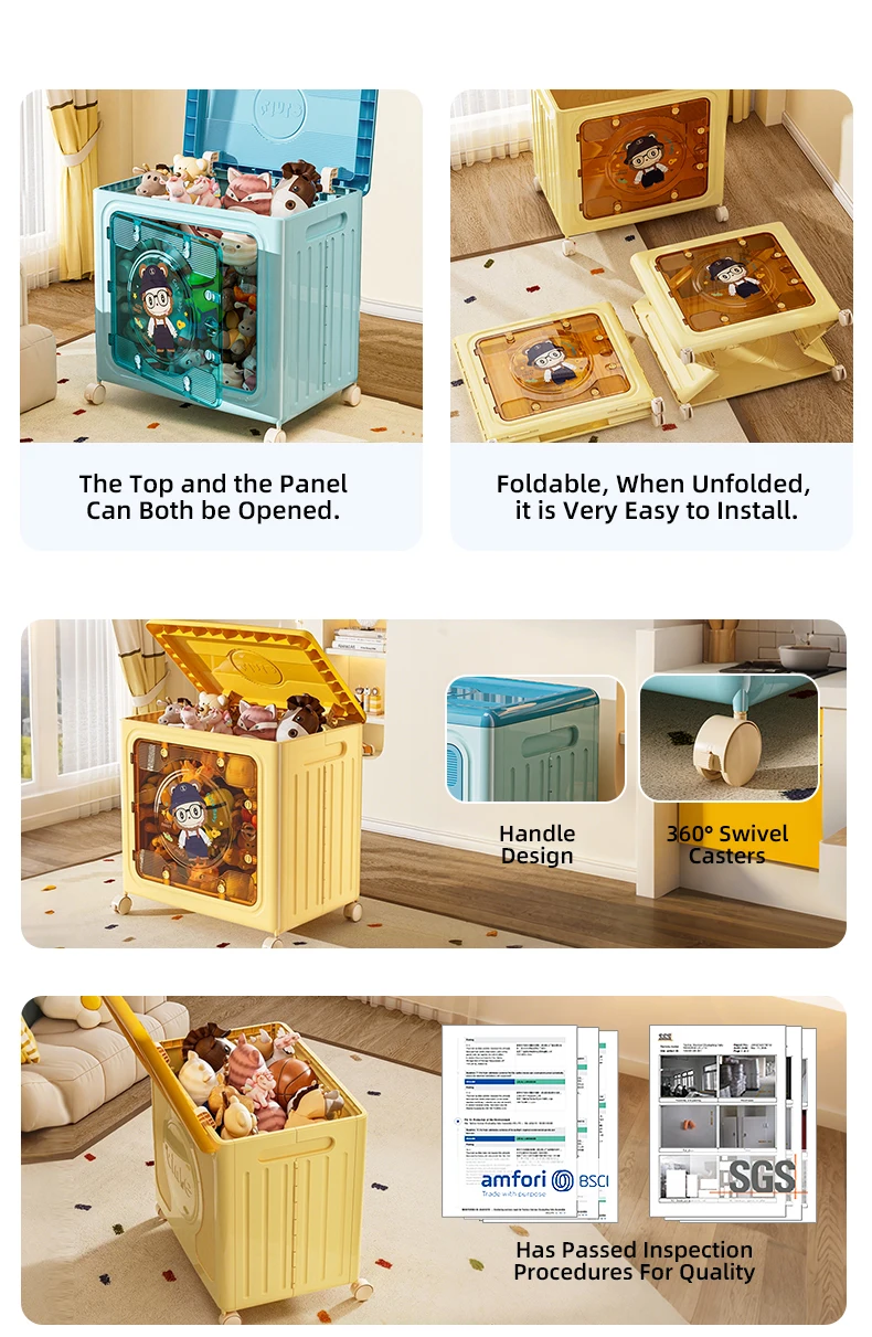 product wanuo collapsible kids toy storage box home plastic storage box cute kids toy storage box with wheels-3