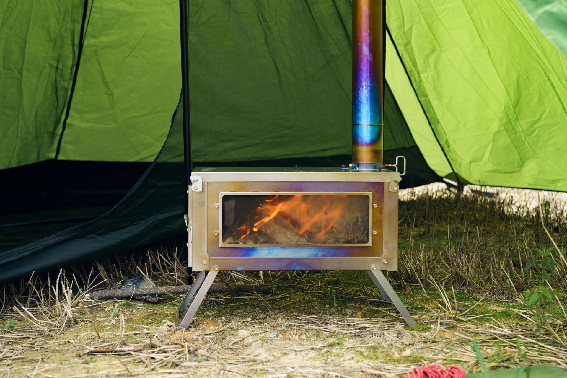 Tent Stove Portable Outdoor Foldable Titanium Sliver Pellet Wood Burning Camping Stove With 9283