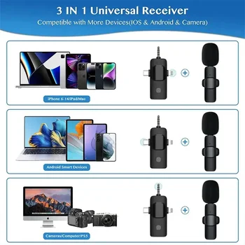 Hot Sale K15 Lightning Wireless Lavalier Microphone Type-C IOS Auto-syncs Microphone for Video Recording Vlog detail image