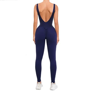 Women's Sleeveless Jumpsuit Yoga Bodysuit With Loose Legs Tummy Control One Piece Rompers Sports Workout Play Back Hole Included