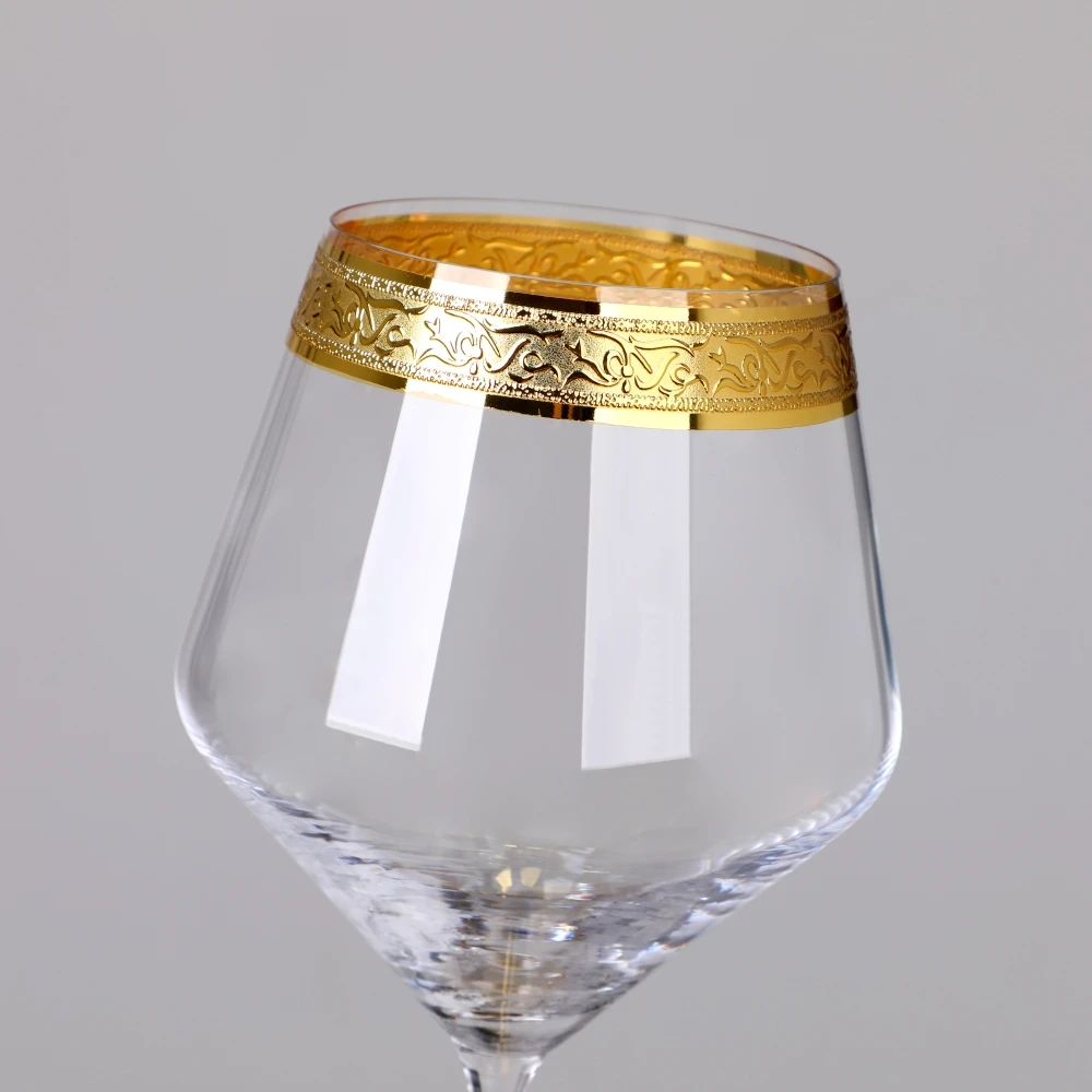 Luxury No Lead Crystal Art Deco Edge Gold Rimmed Glass champagne Flutes Wine Glasses Stemless
