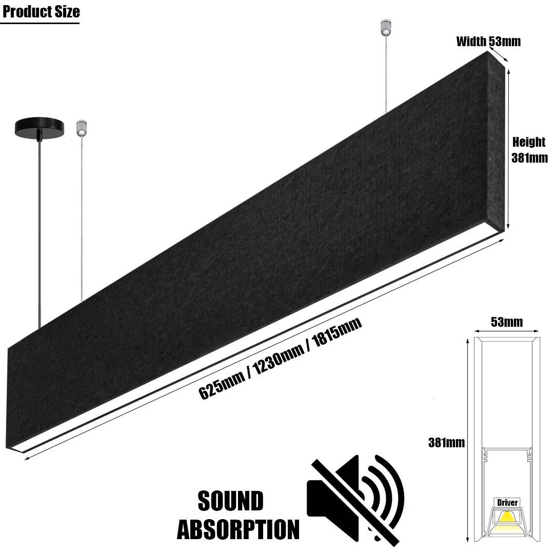 Acoustic Noiseproof LED Linear Light with Sound Absorption felt board for Office Bedroom GYM KTV Bar