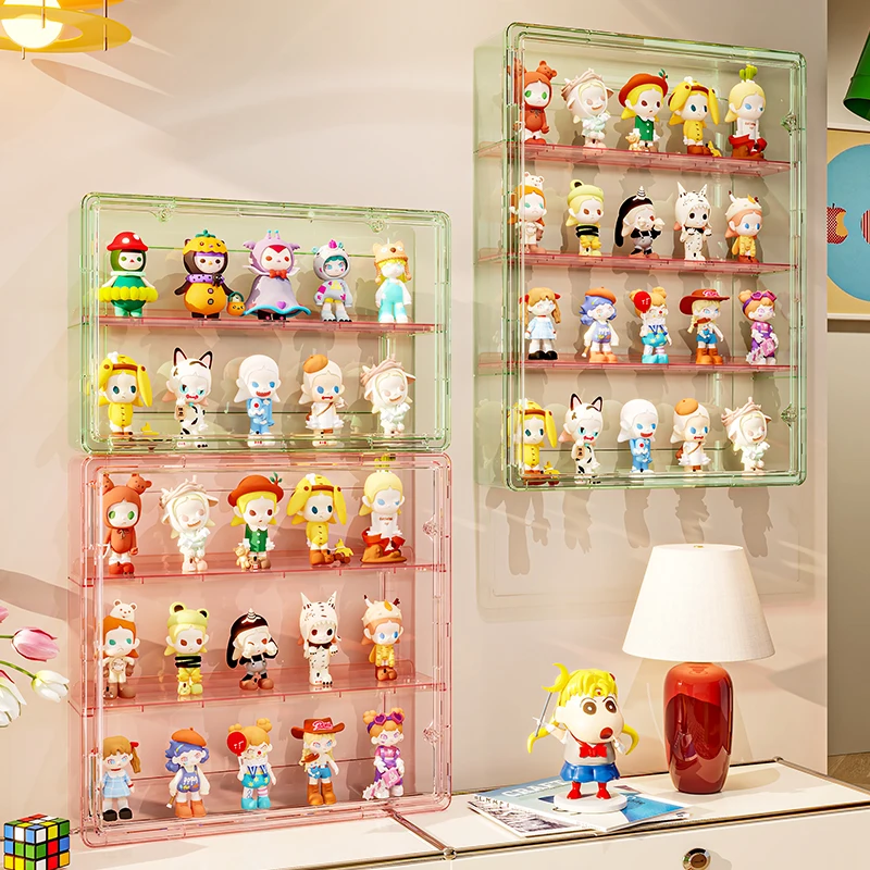 WANUO 2/3/4-Tier Clear Wall Mounted Blind Box Figurines Display Case Plastic Display Case for Blind Box Figurines/Collectibles