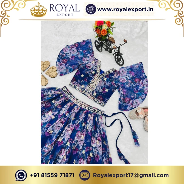 Royal Export  Designer Heavy Fox Georgette  With Digital Print Work With Embroidered Kids  Lehenga  Ready to Wear Collection