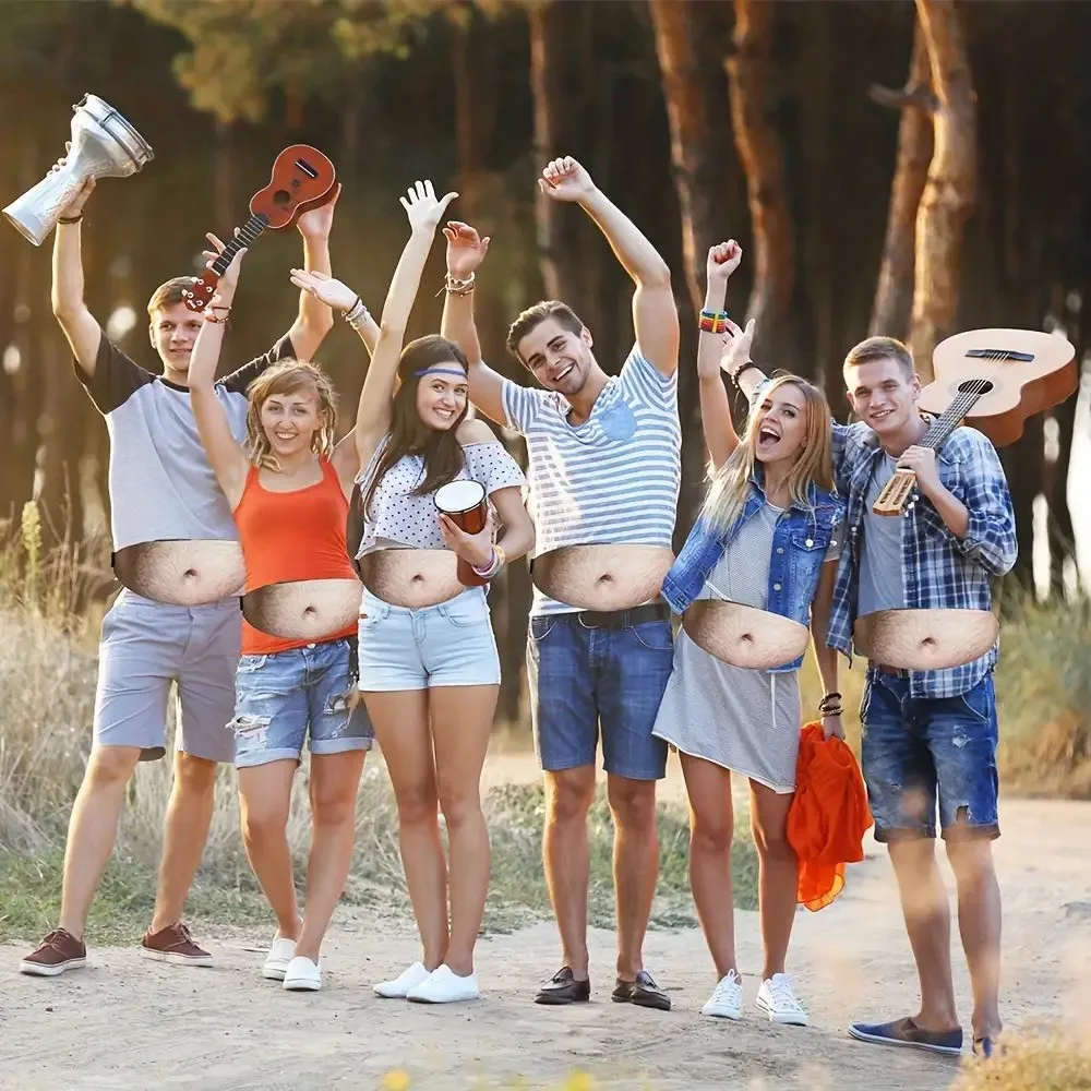 Novelty faux belly waist bag used for outdoor group activities