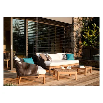 Customized Modern Teak Outdoor Furniture Rope Garden Sofa With Teak ...