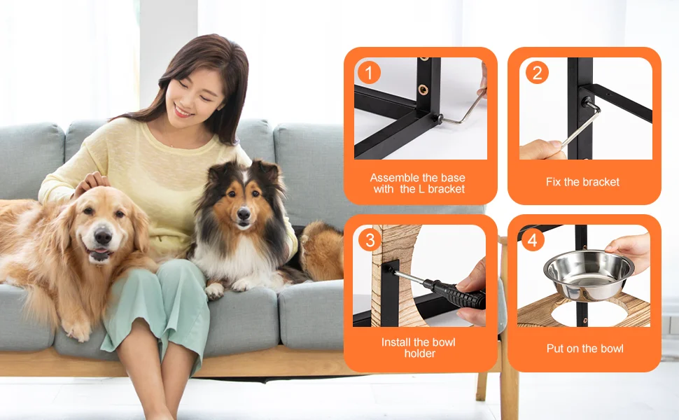 Yee Adjustable Height Dog Bowl Nonslip Lifting 5layer Stainless Steel