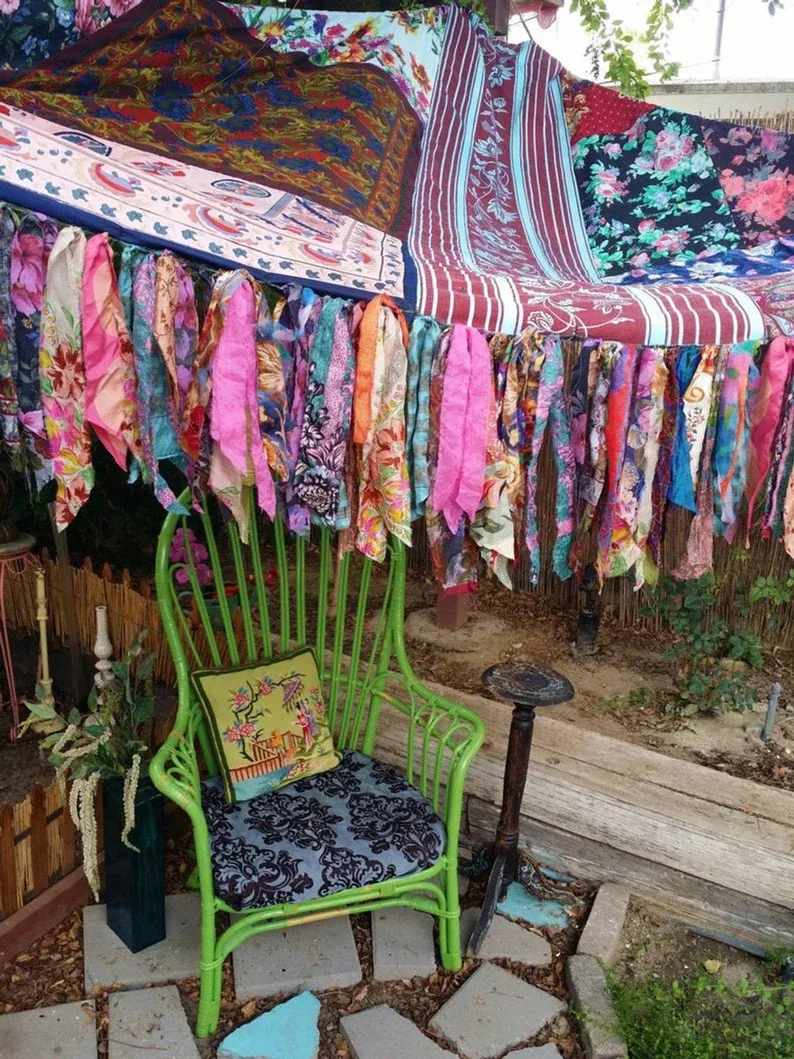 Fabric Canopy Tent for Party Camping Picnic Bed Canopy Shabby Chic Wedding Hippie Wild Floral Patchwork Bohemian Backdrop Tent