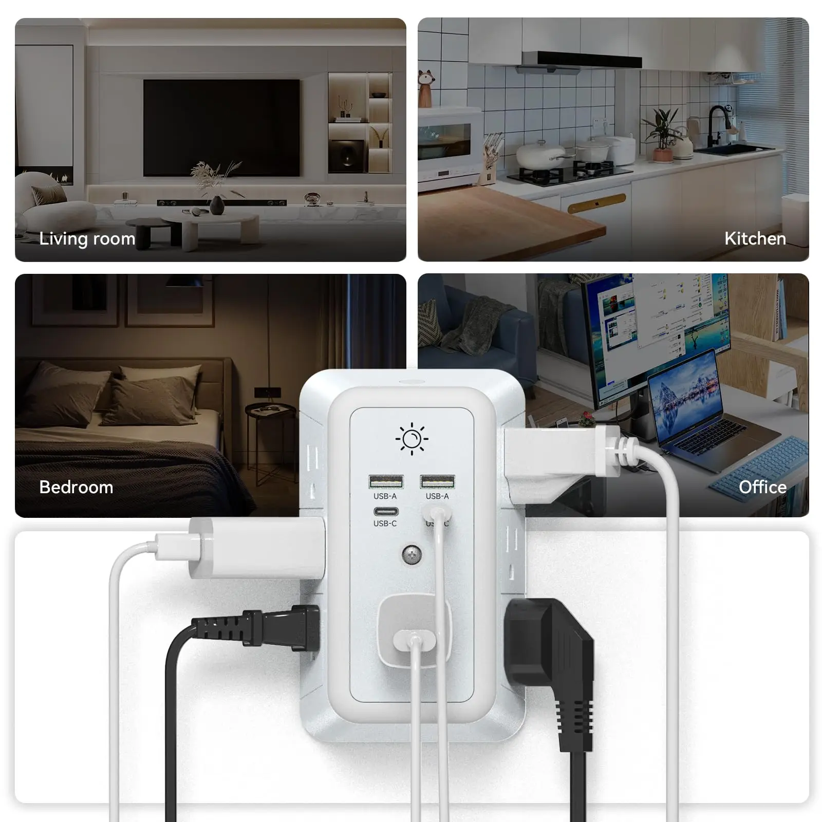 ETL List Multi Plug Wall Charger Surge Protector 7 Outlet Extender with 4 USB Charging Ports 1680J Power Strips with Night Light