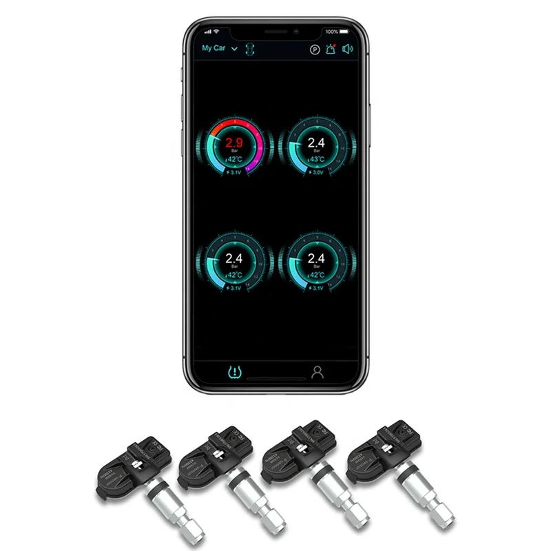 Phone TPMS Bluetooth BLE 5.0 Car Tire Pressure Monitor Built-in Sensor Mobile APP Display Anti-theft Waterproof TPMS Android IOS