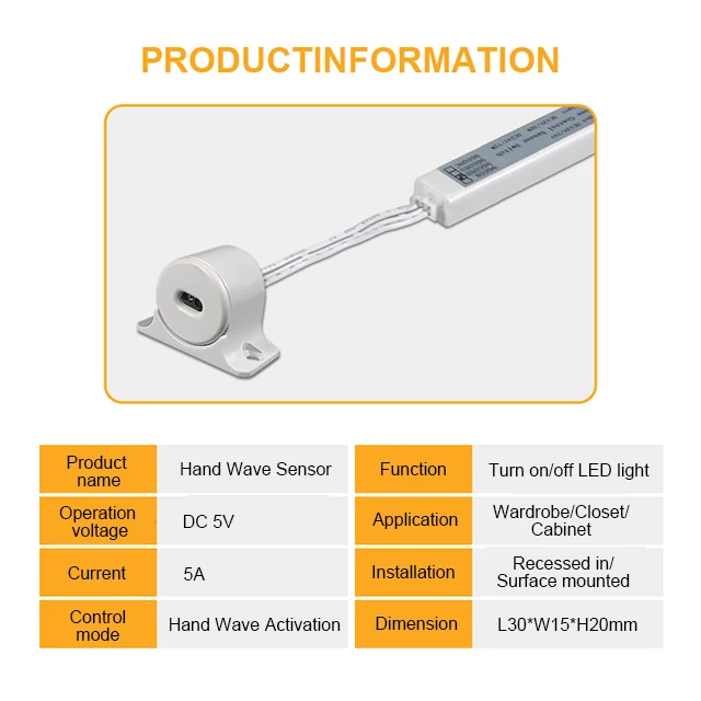 Surface Mounted 12v 24v 3a Wardrobe Light Pir Motion Sensor Switch
