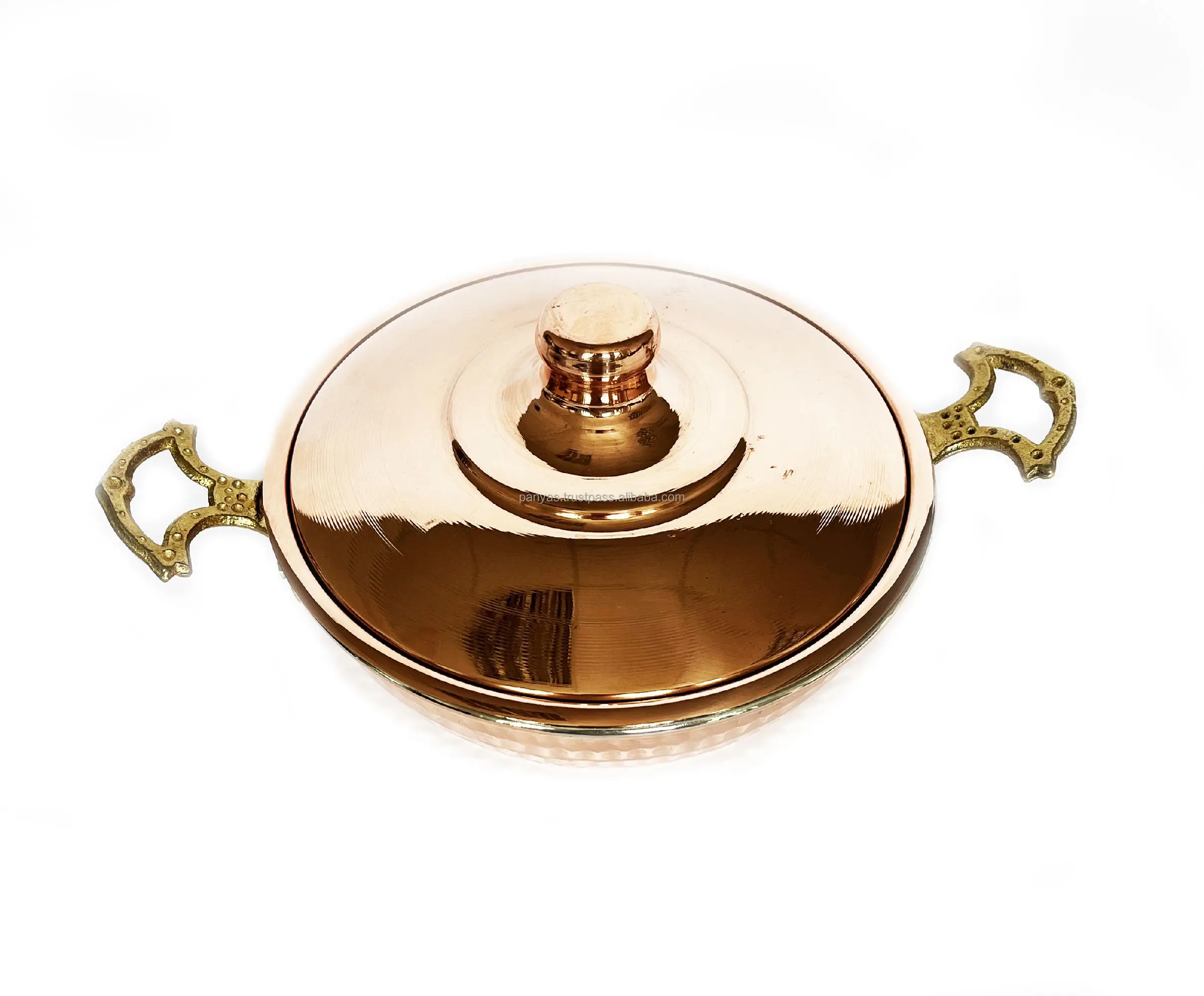 Handmade Hand Hammered Copper Emirgan Pan With Lid Pan,Skillet,Frying Pan 14