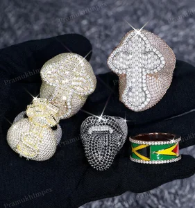 Hot Selling Sterling Silver Hip Hop Moissanite Rings Gold Plated Prong Setting GRA Certified Personalized Premium Quality Unisex