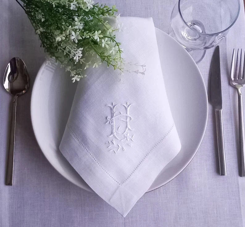 100 Linen Hemstitch Tea Napkin Fine Dining Table Linen White