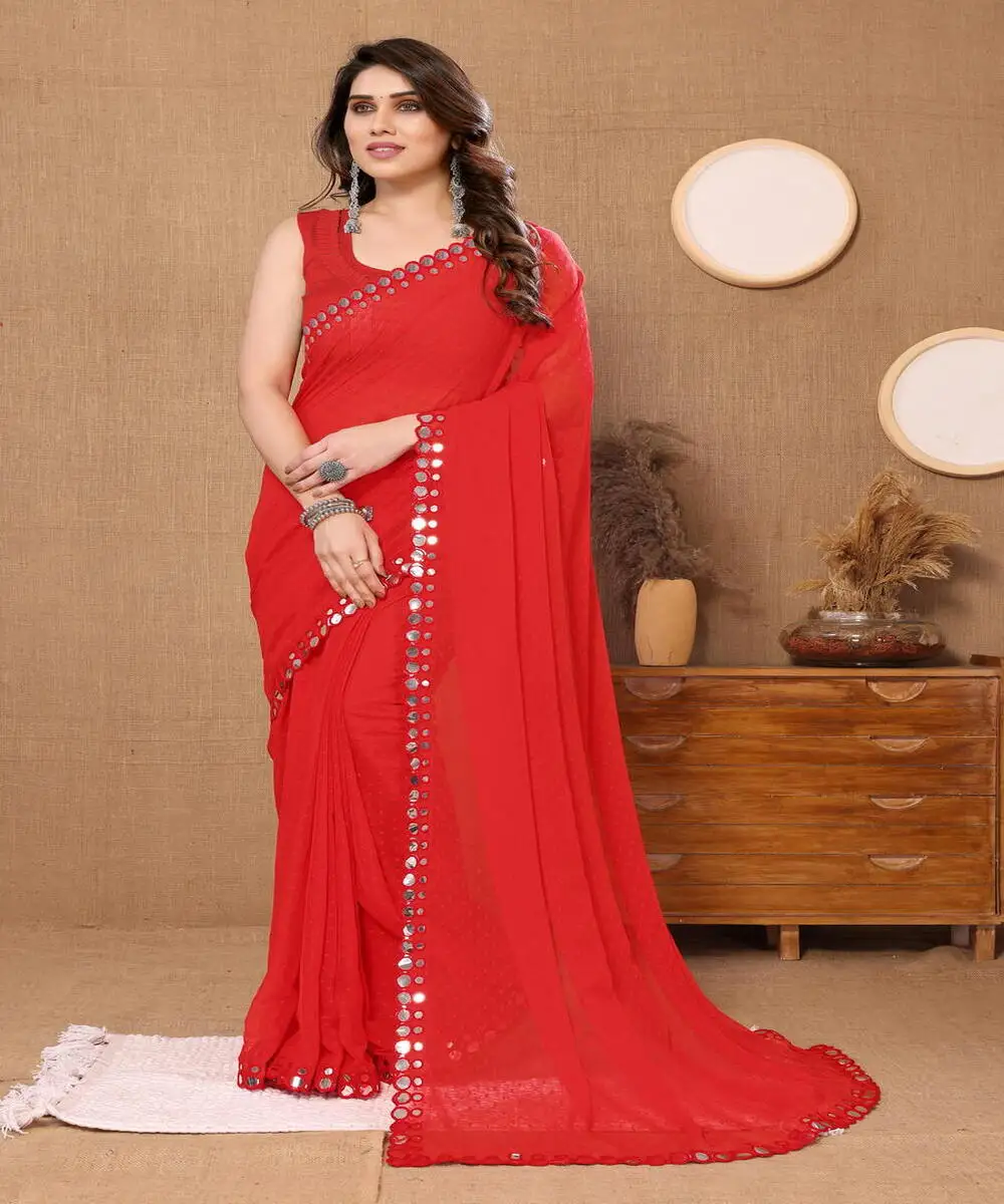 Gorgeous Sequence Work Georgette Embroidered Saree: Make a Statement with Embroidery Stone Work Hand Work Ruffle Sarees
