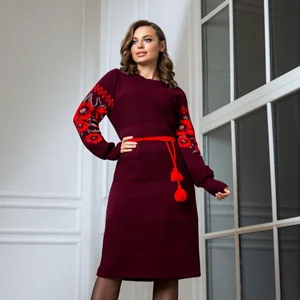 Hand Block Printed Embroidery Round Neck Full Sleeves Ukrainian Tunic Dress for Women Party Wear Dress Gift For Her