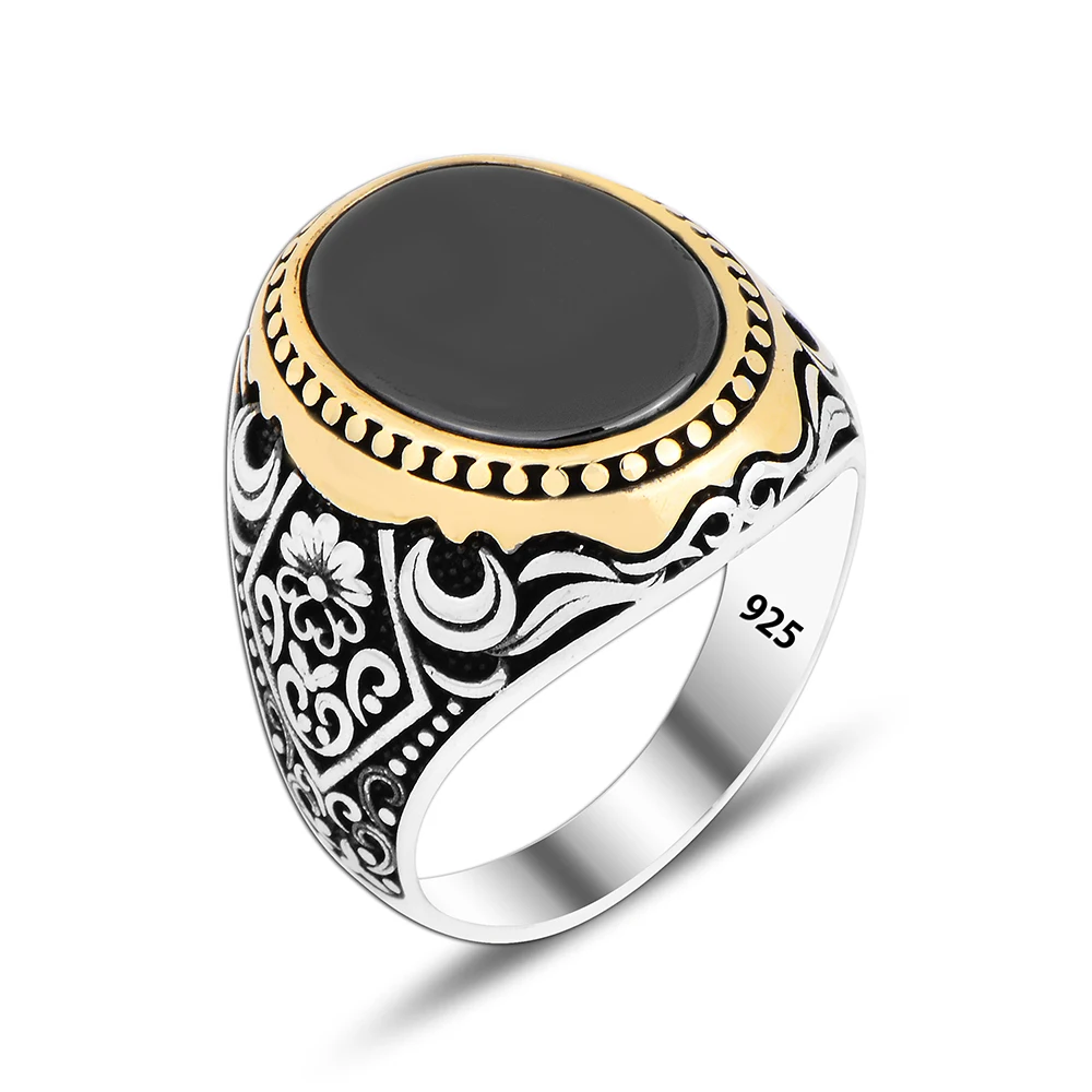 Trendy Art Design Onyx Luxury Men Ring 925 Silver Jewelry Wholesale