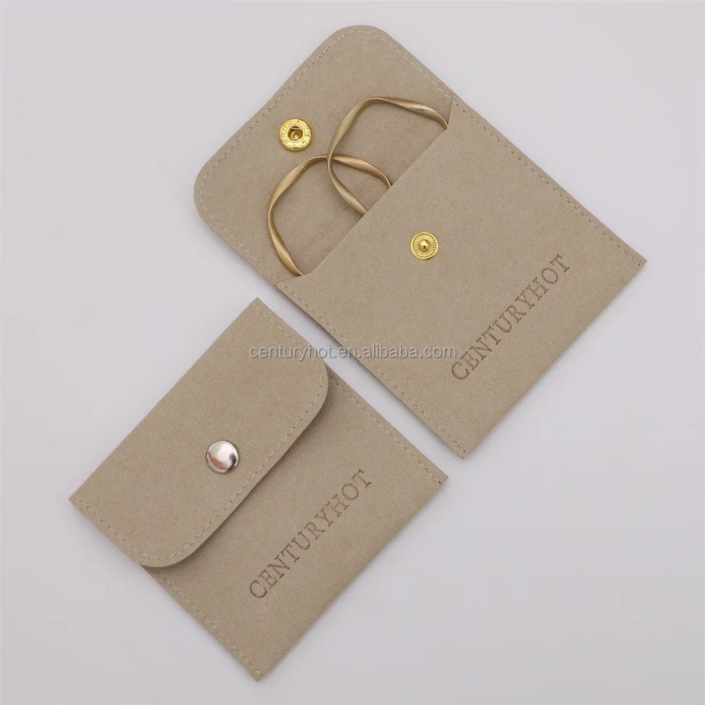 Custom Khaki Microfiber Jewelry Pouch Bag With Insert Necklace,Earring