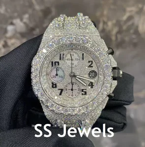 Luxury Unisex Stainless Steel 41mm Iced Jumbo Chronograph Watch Analog Custom Moissanite Diamond Rapper VVS Diamond Tester