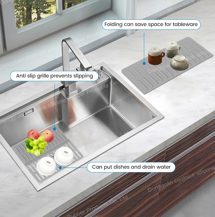 New Design Splash Guard Bathroom Drainage Mat Silicone Dish Drying Pad