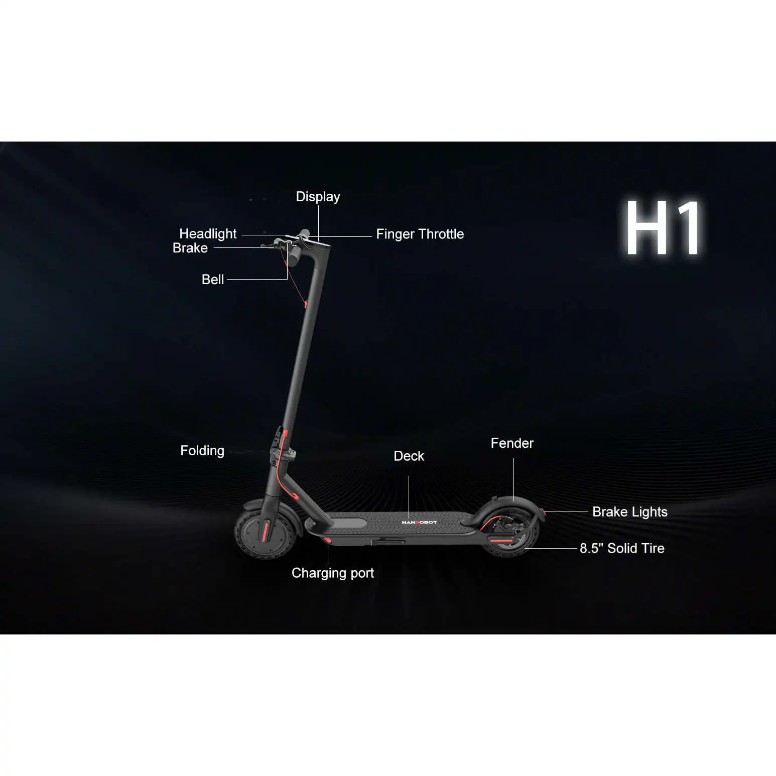 For NANROBOT H1 Two-Wheel Electric Scooter 10 Inch Wheels 1000W Motor Power 65km/h Max Speed 120kg Max Load Dual Drive 65km/h Ma