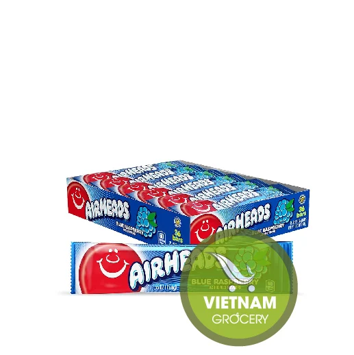 Airheadsi Candy, Blue Raspberry Flavor, Individually Wrapped Full Size Bars, Taffy, Non Melting, Party, Pack of 36 Bars