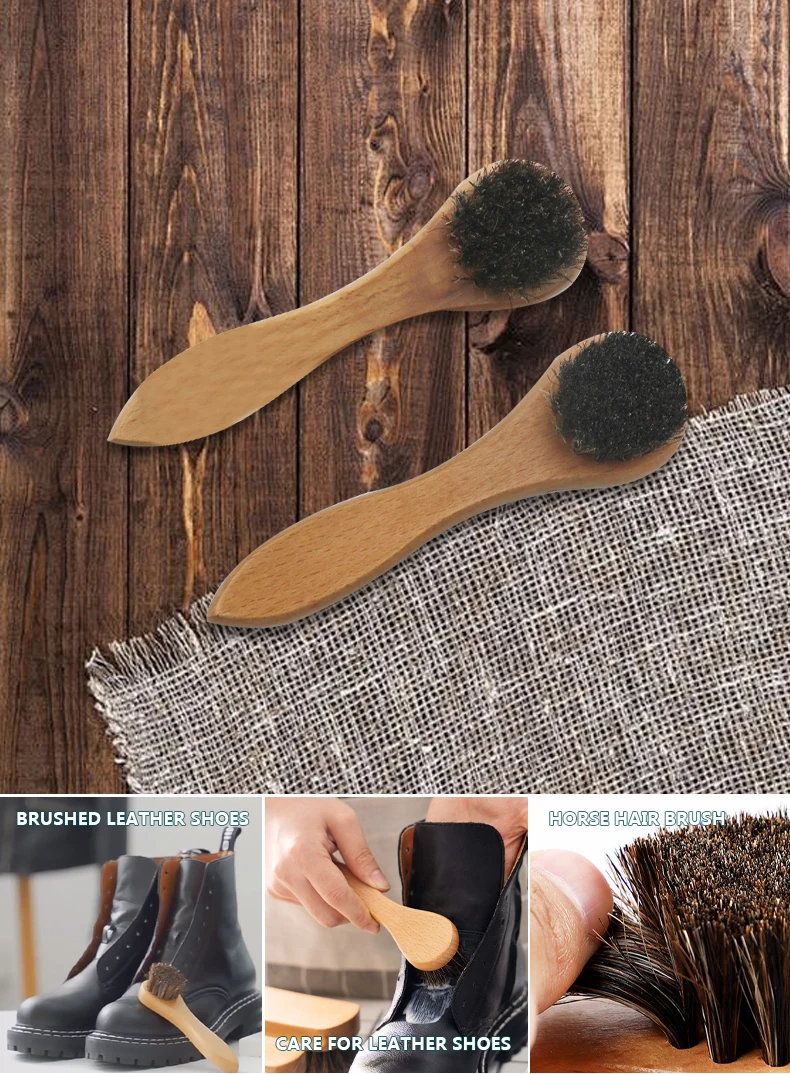 Factory Direct Custom Branded Horse Hair Bristles Footwear Brush With Wood Base for Skin Care