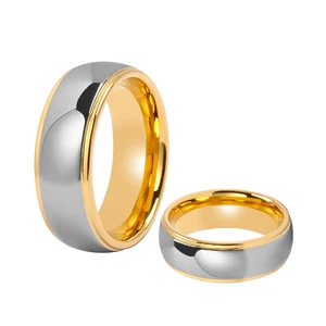 Custom Yellow Gold Two Tone Dome Men's Tungsten Carbide Wedding Band Jewelry Rings