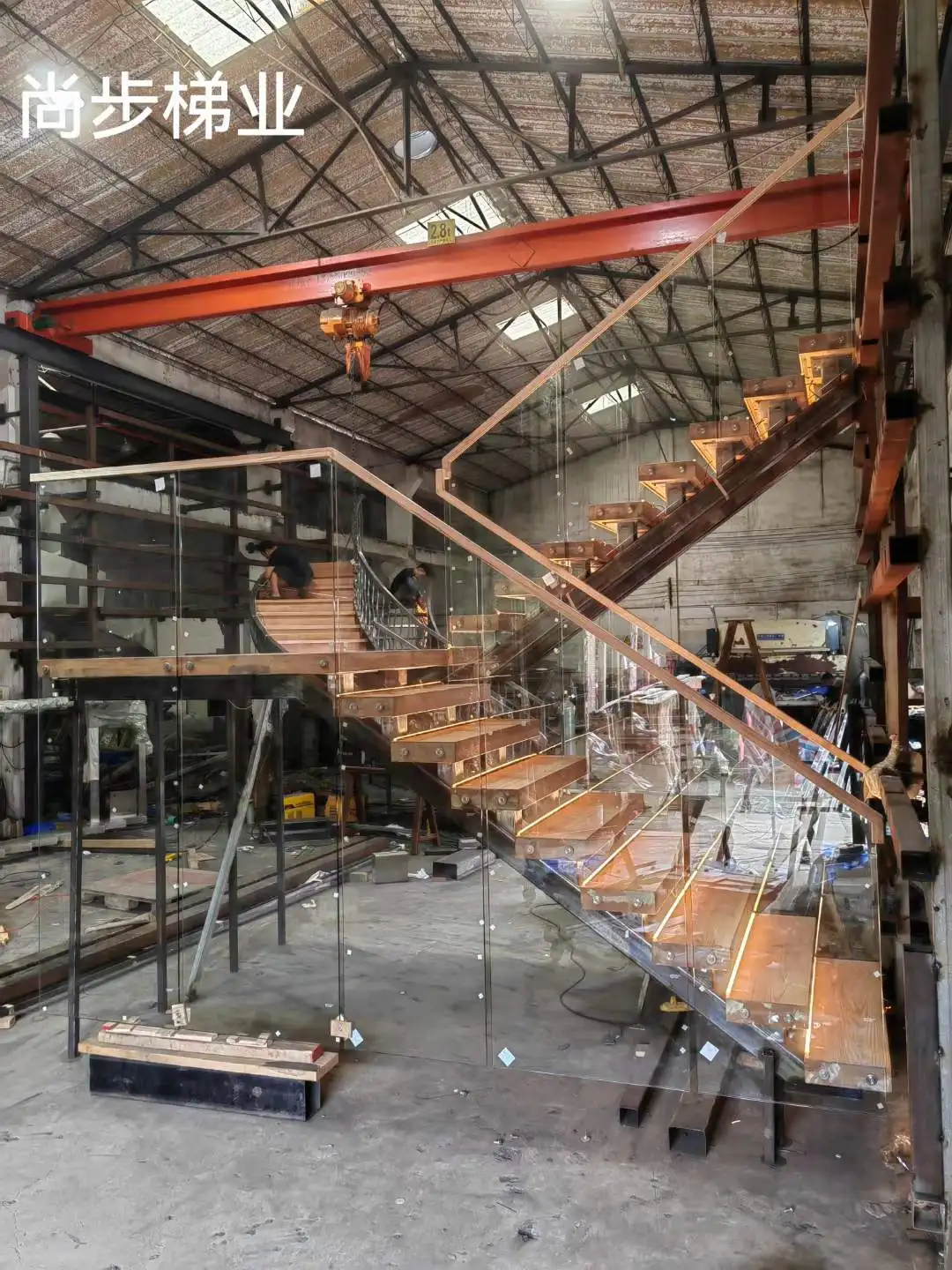 Indoor Wood Staircase Steel Stringer Stairs With Big Landing Outdoor U ...