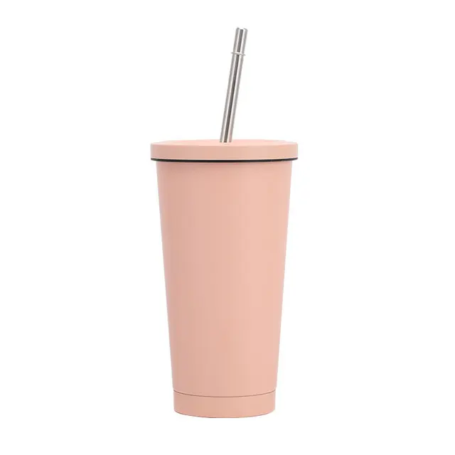 Simple vacuum stainless steel insulation cup car portable outdoor sports water cup with lid straw cup