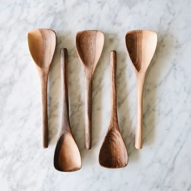 Natural Wooden Serving Spoon With Set Large Kitchen Cooking Wooden Spoon Set Coking Flat Spoon Custom Size