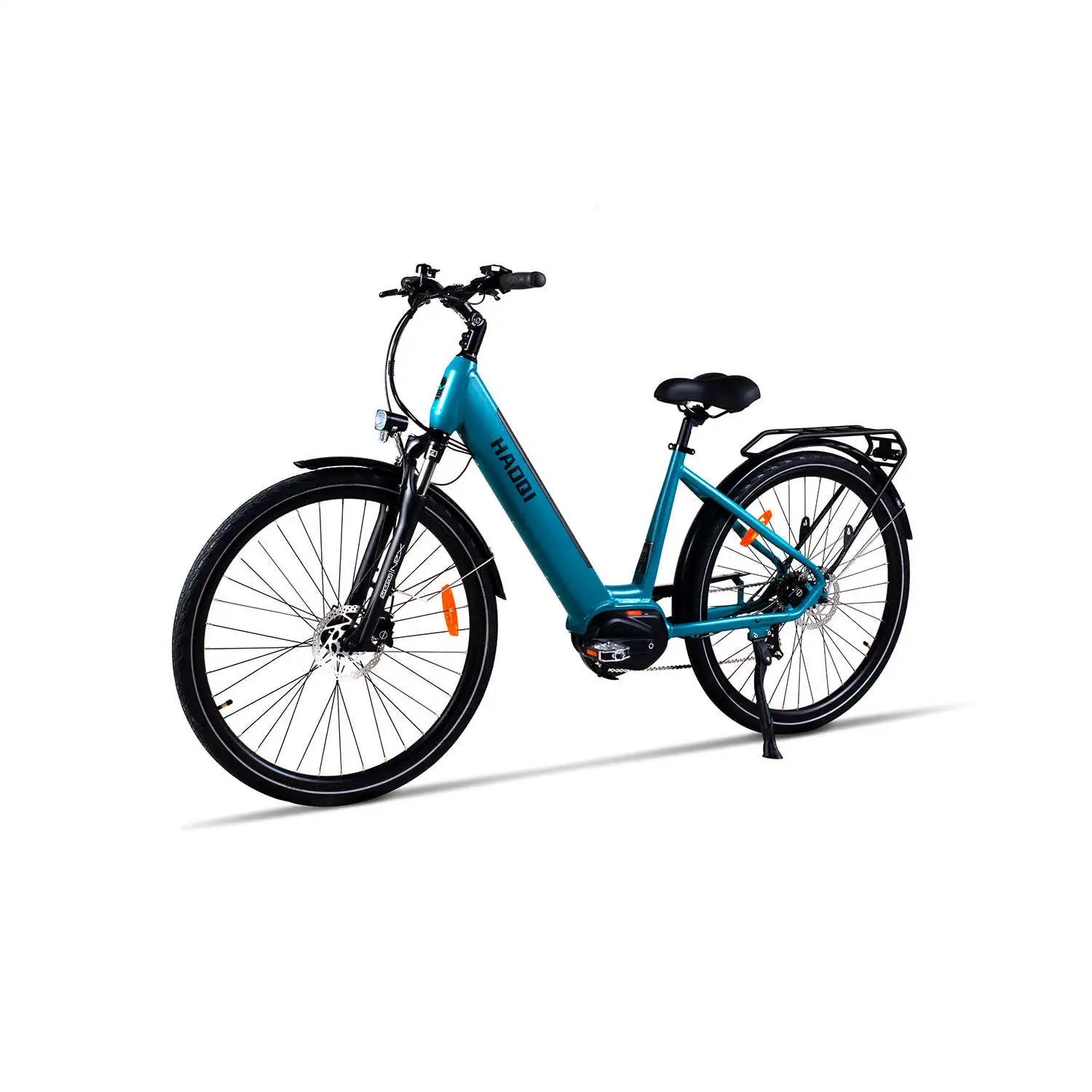 HAOQI Falke Step Thru Electric City Bike 250W 48V 15Ah Integrated Battery 50km Range with Central and Rear Hub Motors