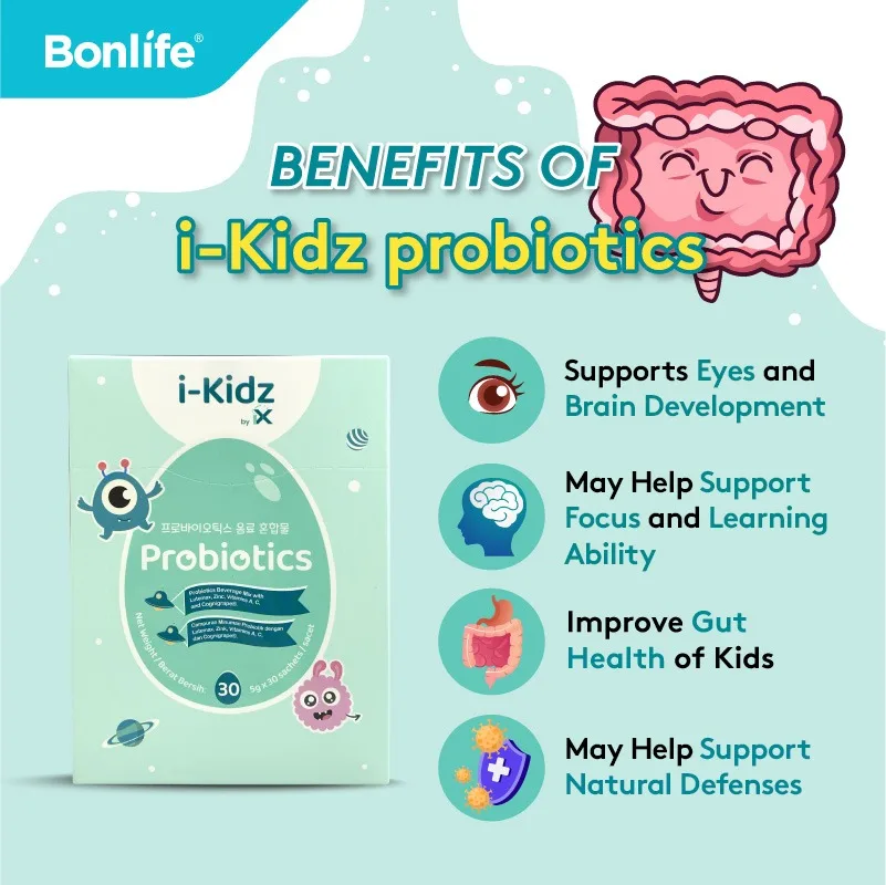 Bonlife I-Kidz Probiotic Sachets with HMO & Cognigrape for Brain & Gut Support (30 sachets x 5g) for Kids Wellness