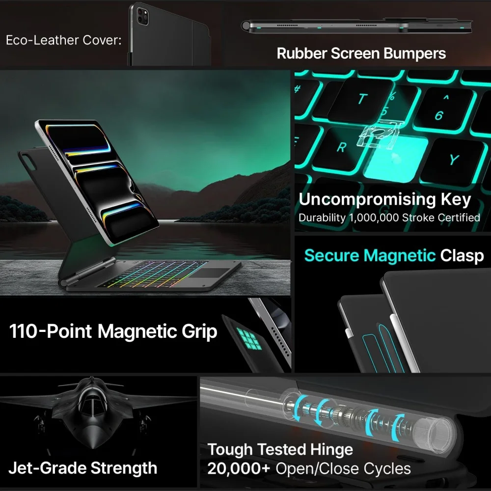 product magic keyboard case for ipad pro 13 inch m4 2024 11 inch backlit colors pen holder multi touch trackpad magnetic stand laudtec-6
