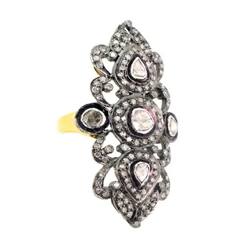 14k Yellow Gold Rose Cut Diamond Victorian Ring Rose Cut Diamond Jewelry 925 Sterling Silver Diamond Engagement Ring Wholesaler
