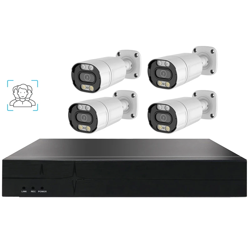 Smart 5MP Face Detection Facial Recognition People Counting Intrusion Vehicle Detection AI Camera IP 4CH 8CH POE Camera System
