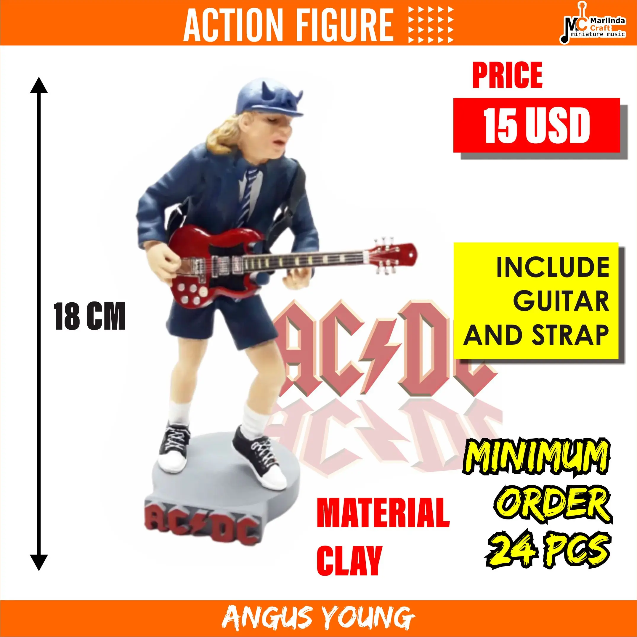 AC/DC アクションフィギュア アンガス・ヤング 18cm ギター付き