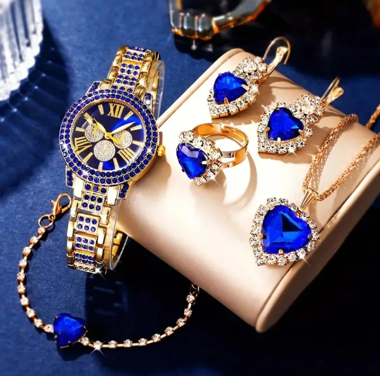 Fenyi Wholesale Fashion European and American Ins Hot Selling Colored Diamond Necklace Ring Bracelet  Watch Exquisite Set Women