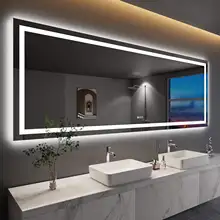 Waterproof Defogger Illuminated Mirror Large Rectangle Smart Touch Switch Bathroom Mirror with LED Light