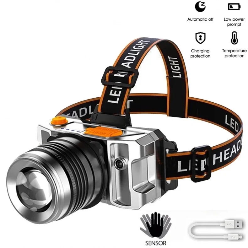 Powerful USB Zoom Headlight Motion Sensor Led Rechargeable Camping Waterproof T6 Induction LED Headlamp
