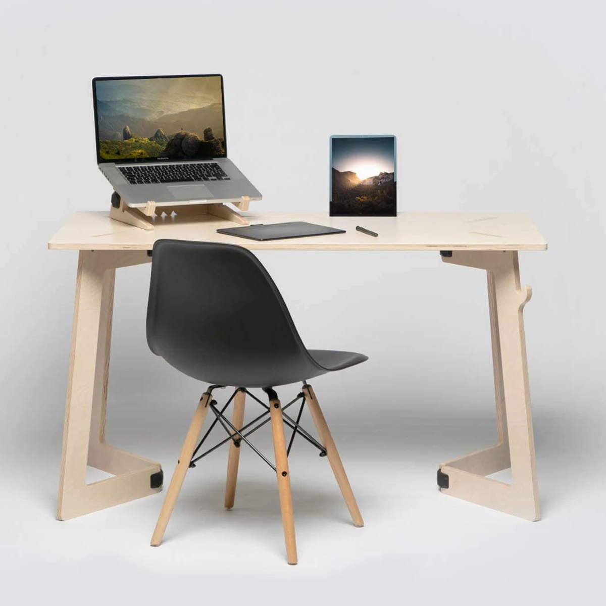 Modern Office Portable Laptop Stand Ecofriendly Natural Wood In Birch