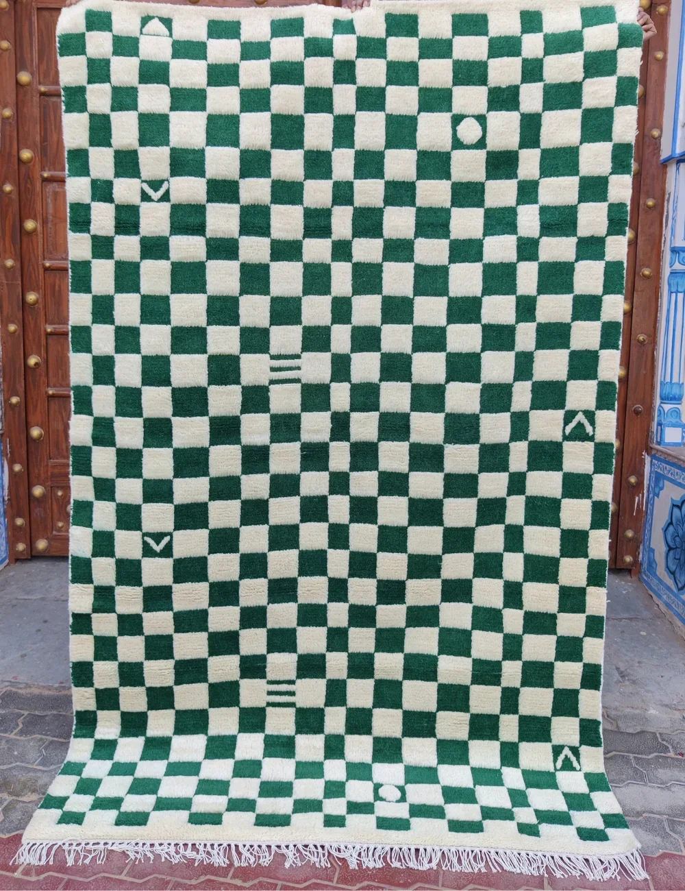 Custom Made Green & White Checkerboard Wool Area Rug Tufted Home Decor Bedroom Runner Carpet Checkered Mats & Carpets